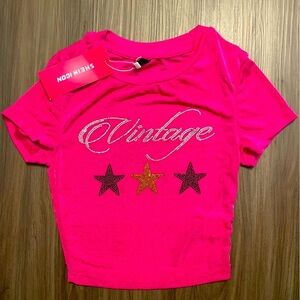 SHEIN Pink Vintage Script Tee Short Sleeve size XS-NWT